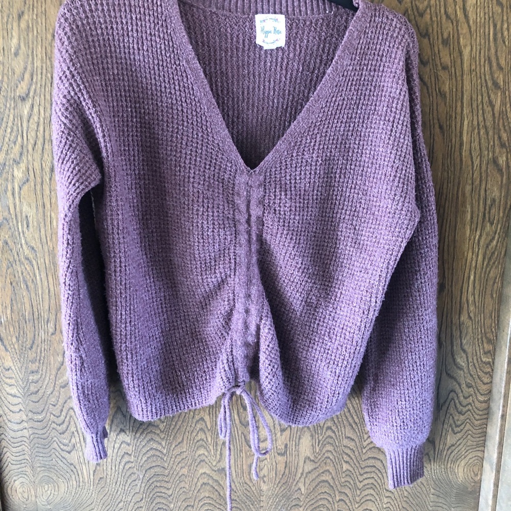 Hippie Rose Deep Purple V-Neck Sweater